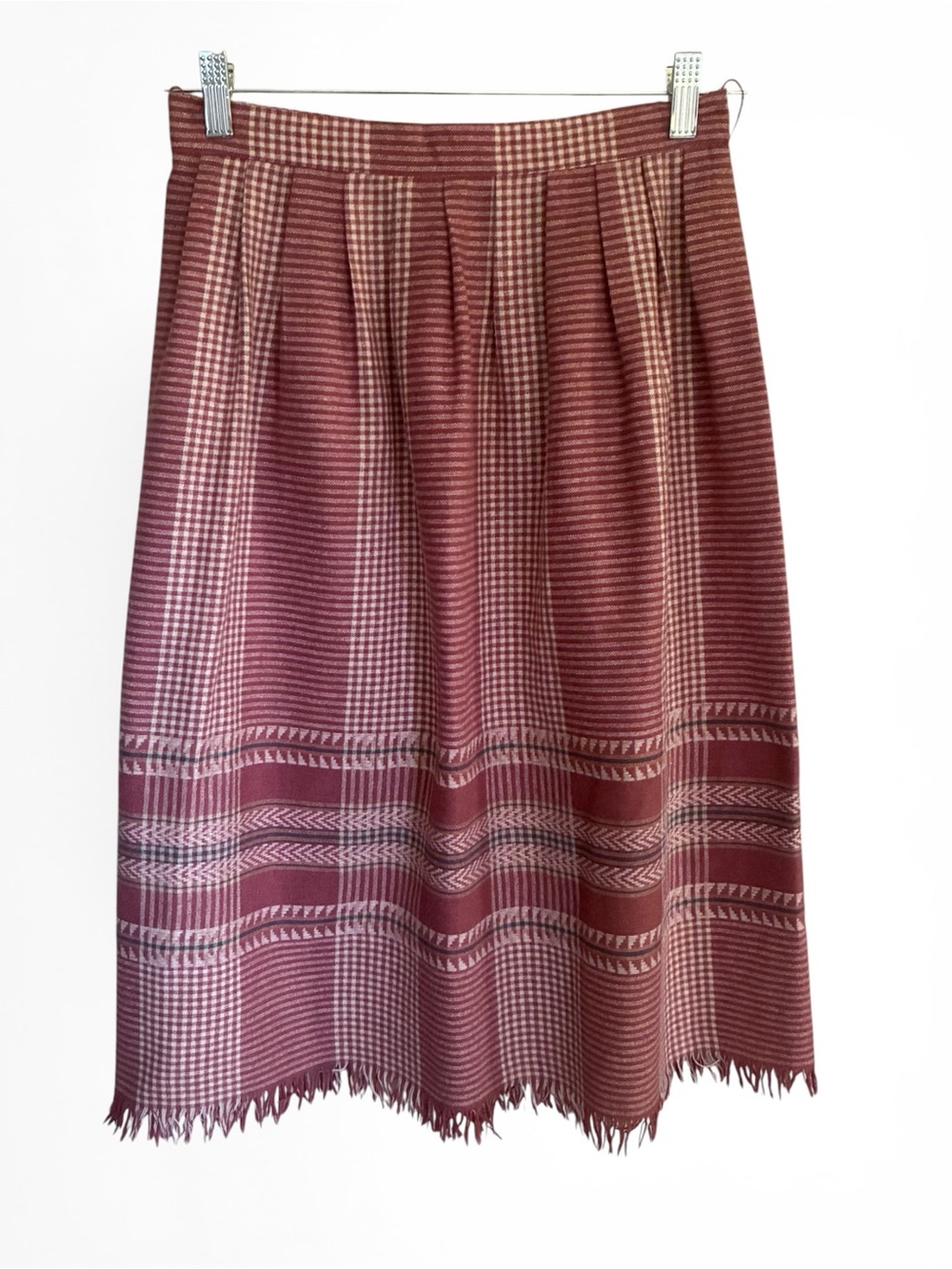Vintage 80s Dusty Rose Burgundy Retro Prairie Western Patterned Midi Skirt Sz 4